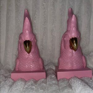 Pink and Gold Parrot Bookends